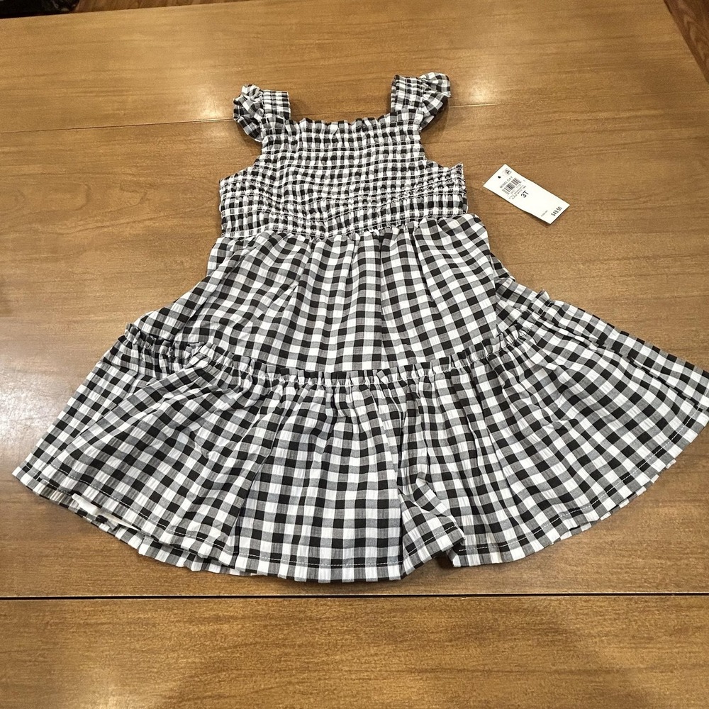 ON 34TH Dress Girls 3T‎ Black White Gingham Smocked Ruffle Strap Lined Sundress